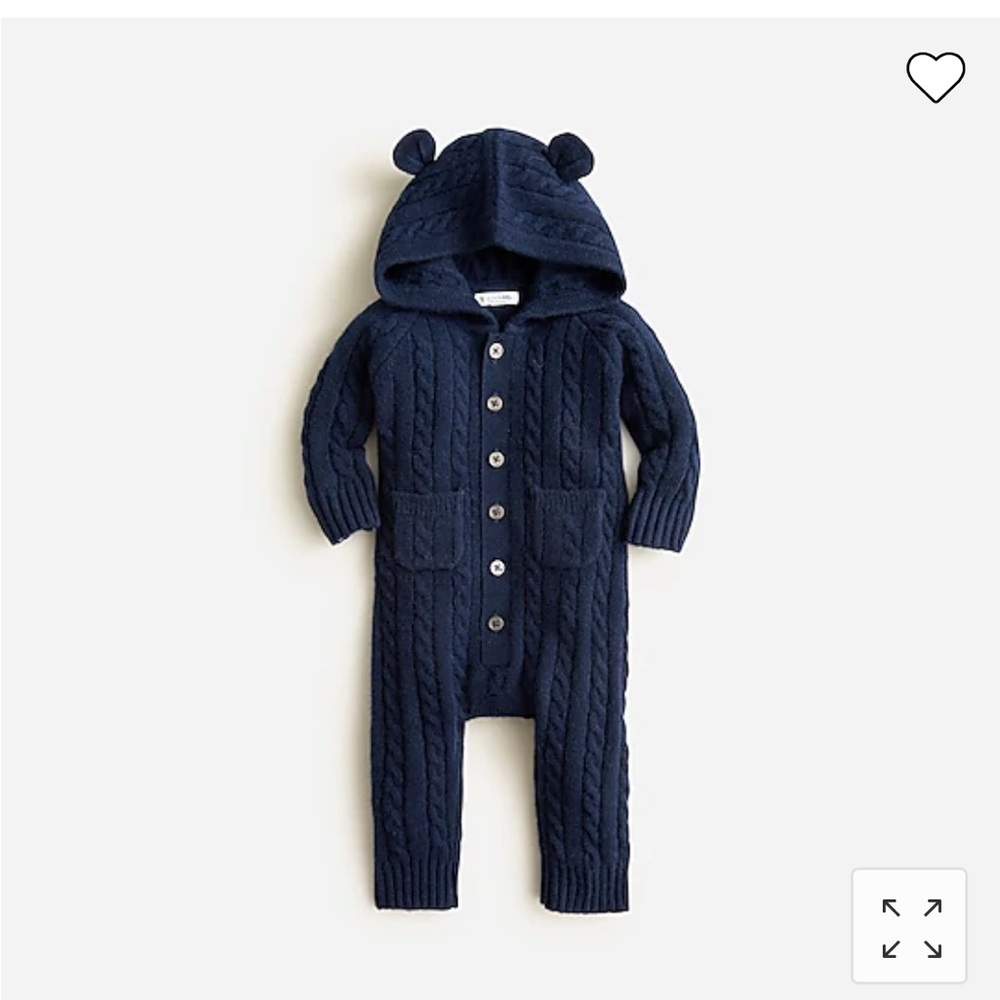 J Crew Baby Cashmere Navy Cable Knit Bear Romper
